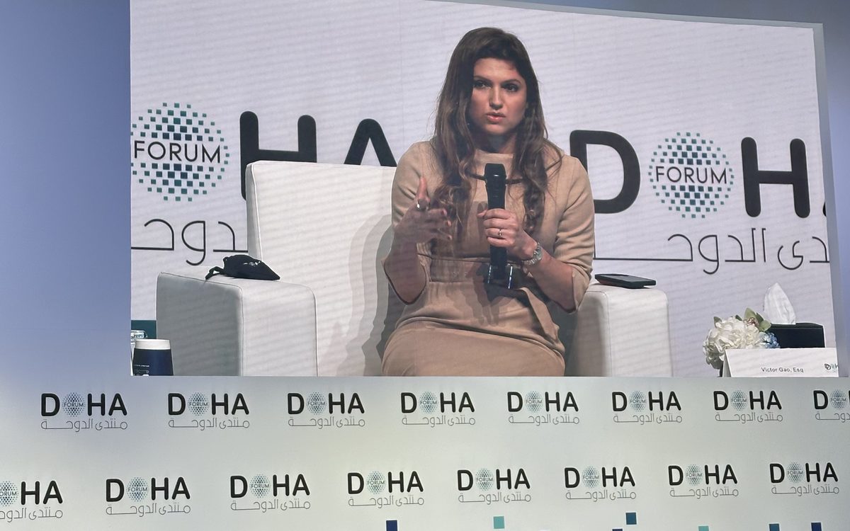 Erika Mouynes on stage at the Doha Forum